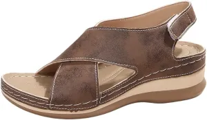 Womens Soft Sole Wedge Sandals with Arch Support Massage Adjustable Buckle Support Summer Lightweight Sandals Wedge Slippers Damping Sole