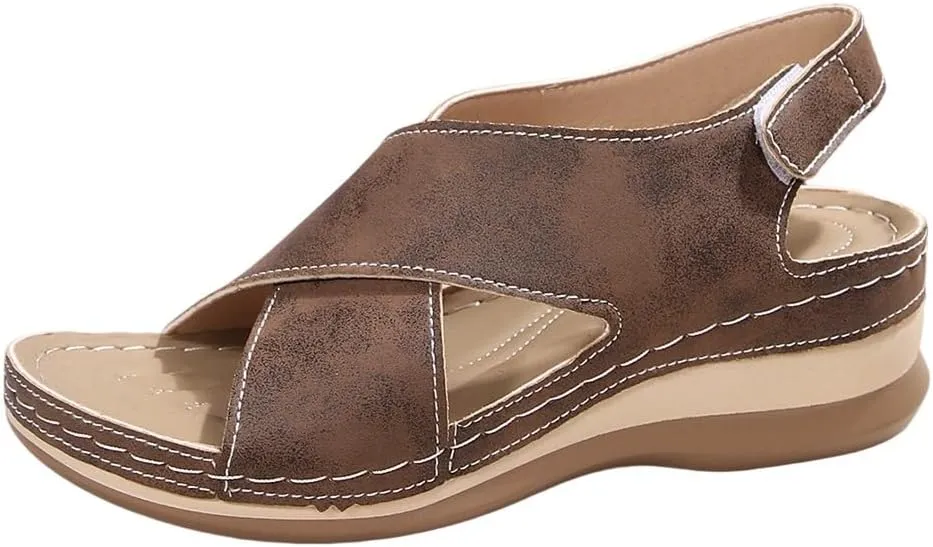 Womens Soft Sole Wedge Sandals with Arch Support Massage Adjustable Buckle Support Summer Lightweight Sandals Wedge Slippers Damping Sole
