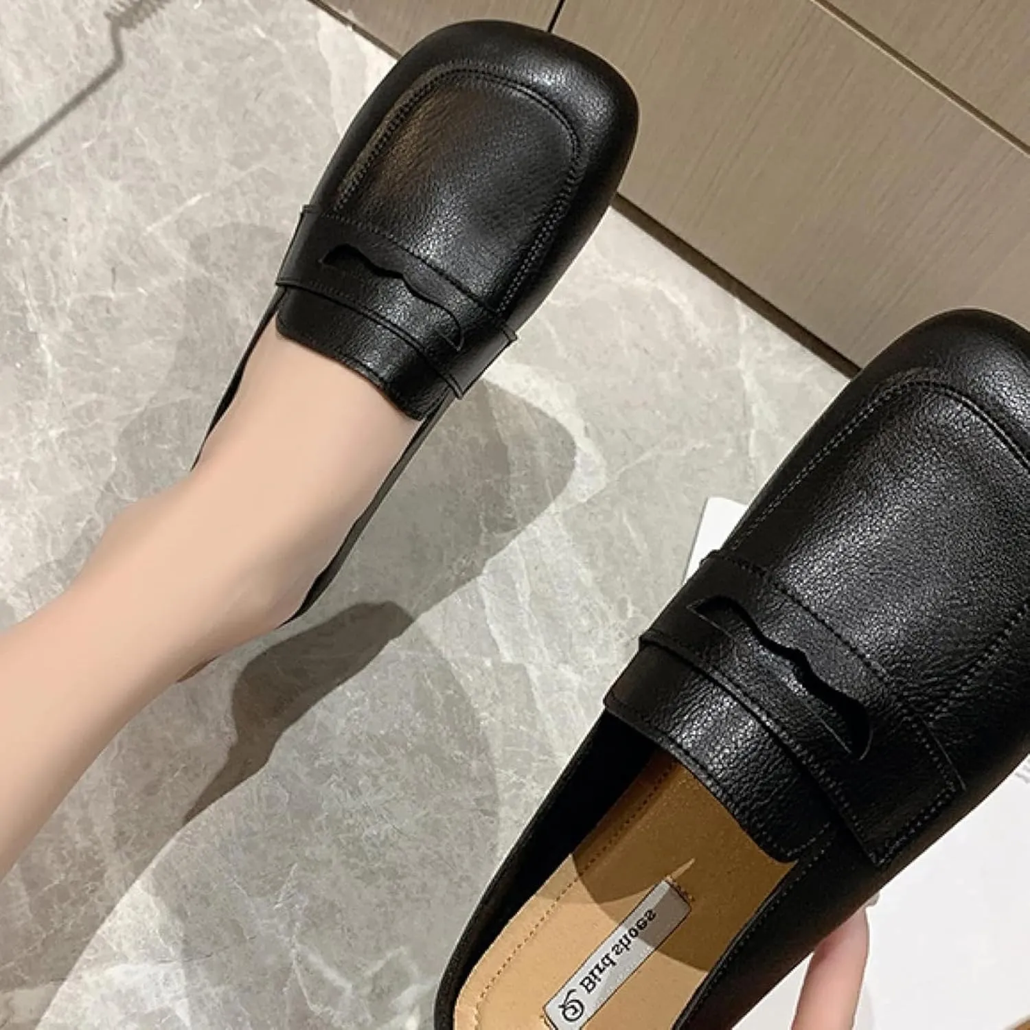 Women's Square Toed Mule Sandals Cute Low Heeled Skates Outdoor Walking No Back Loafer Sandals Women's Skates