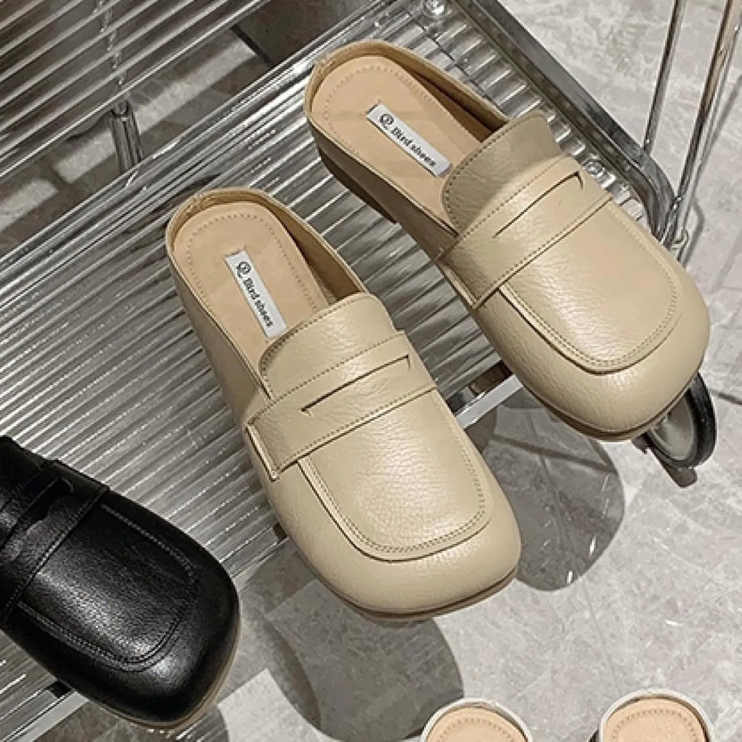 Women's Square Toed Mule Sandals Cute Low Heeled Skates Outdoor Walking No Back Loafer Sandals Women's Skates