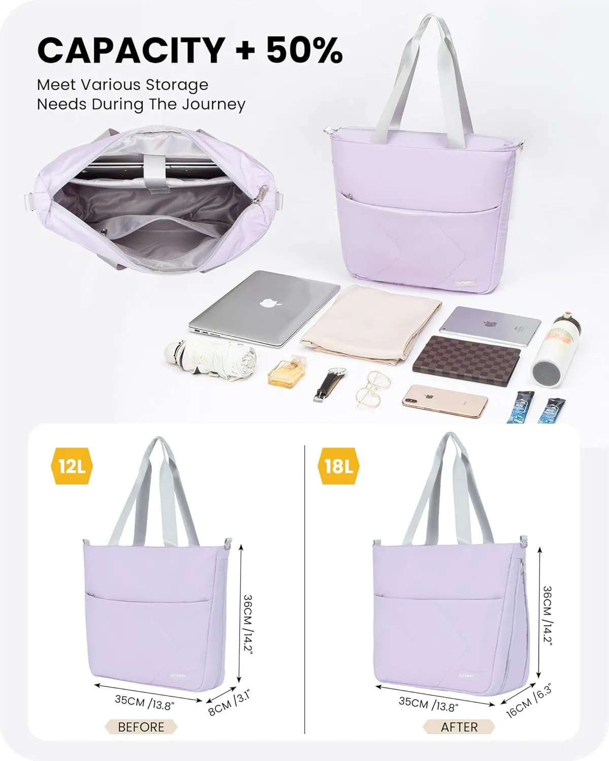 Womens Tote Bag with Zipper, Puffer Large Tote Bag 15.6" Laptop Tote Bag for Women with Trolley Sleeve