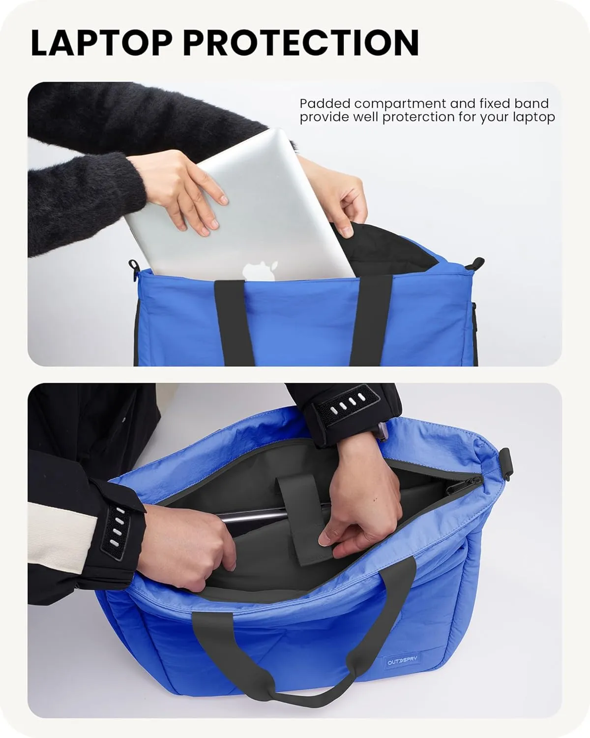 Womens Tote Bag with Zipper, Puffer Large Tote Bag 15.6" Laptop Tote Bag for Women with Trolley Sleeve