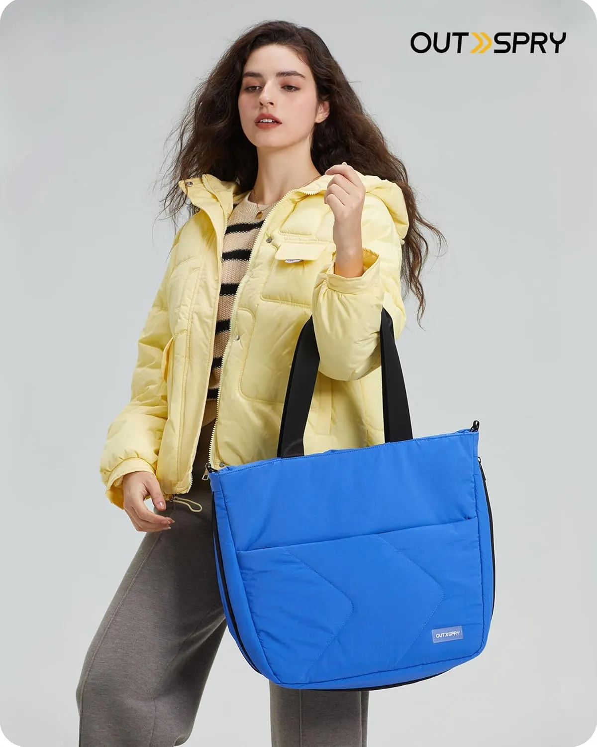 Womens Tote Bag with Zipper, Puffer Large Tote Bag 15.6" Laptop Tote Bag for Women with Trolley Sleeve