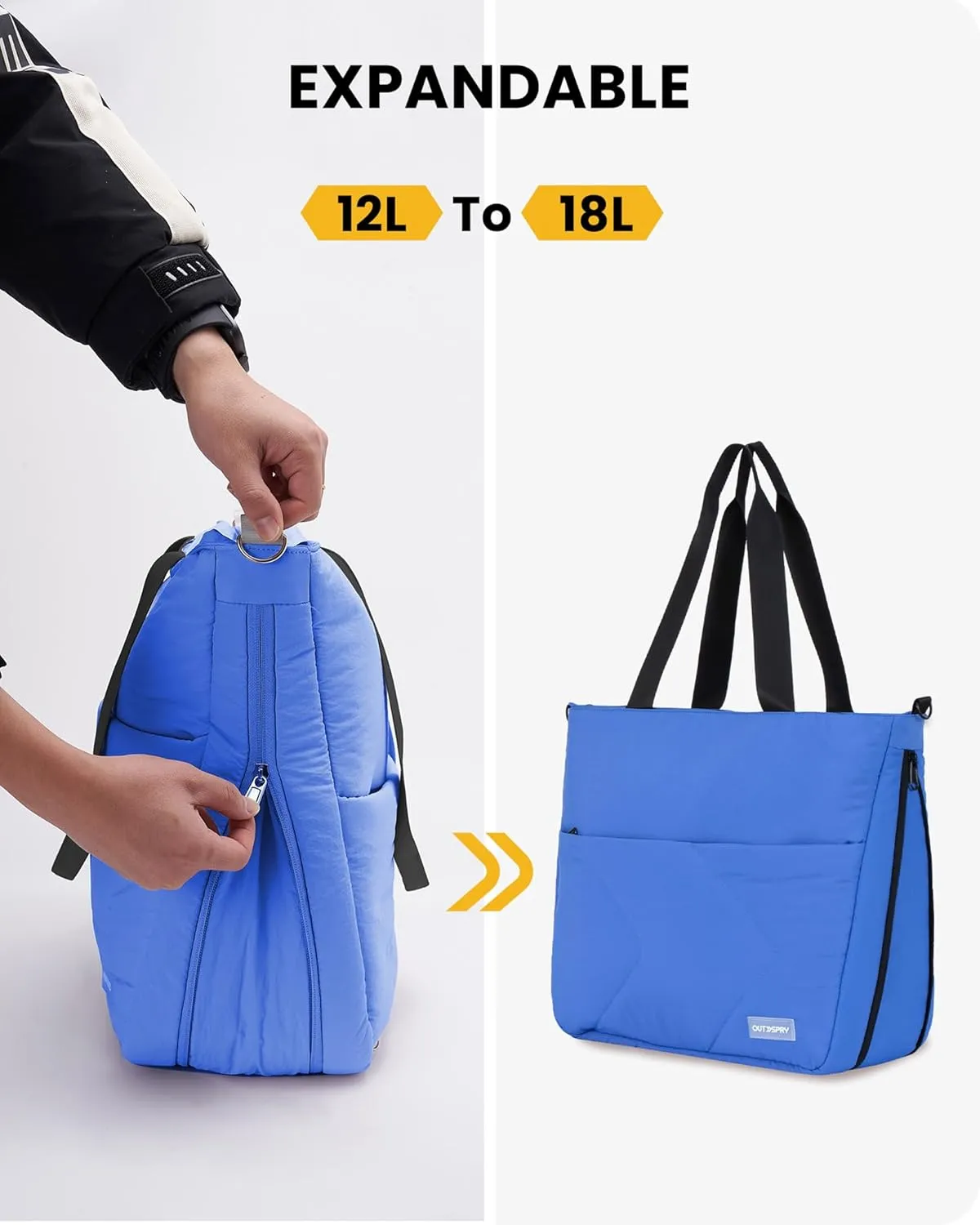 Womens Tote Bag with Zipper, Puffer Large Tote Bag 15.6" Laptop Tote Bag for Women with Trolley Sleeve