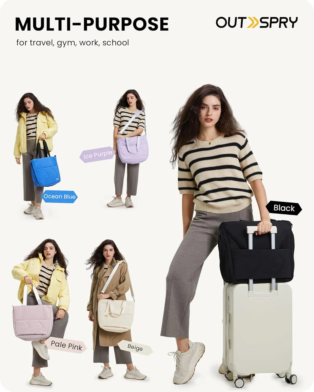 Womens Tote Bag with Zipper, Puffer Large Tote Bag 15.6" Laptop Tote Bag for Women with Trolley Sleeve