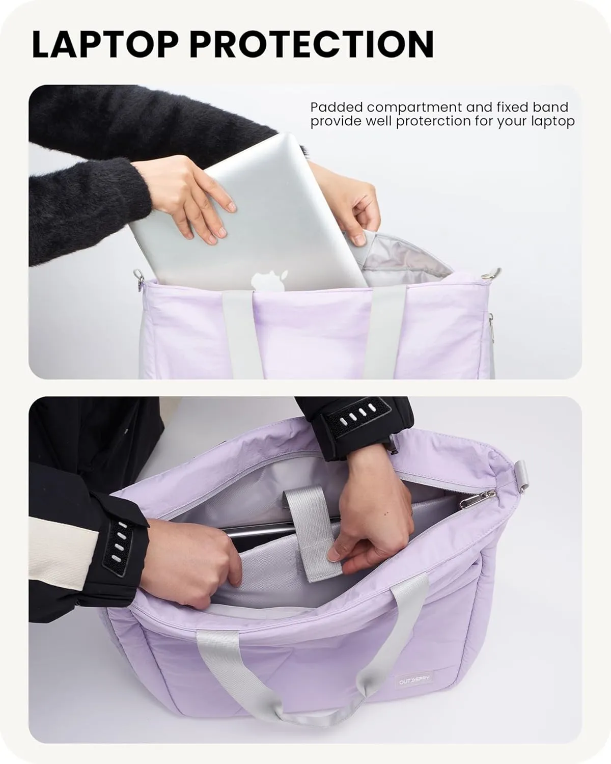 Womens Tote Bag with Zipper, Puffer Large Tote Bag 15.6" Laptop Tote Bag for Women with Trolley Sleeve