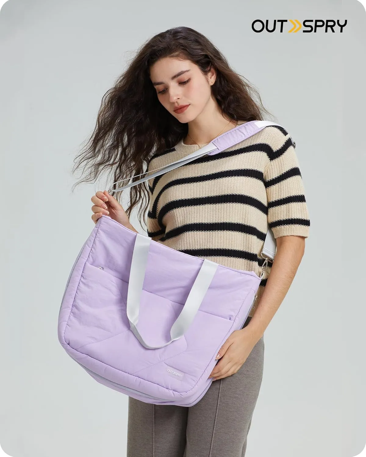 Womens Tote Bag with Zipper, Puffer Large Tote Bag 15.6" Laptop Tote Bag for Women with Trolley Sleeve