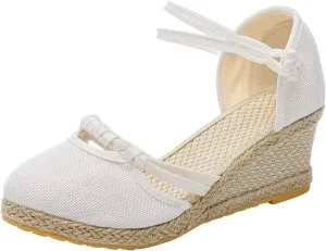 Womens Wedge Platform Espadrilles Slingback Closed Toe Ankle Strap Flats Low Heel Wedges Sandals, Summer Casual Dressy Espadrille Shoes Comfortable Breathable Wedding Sandals