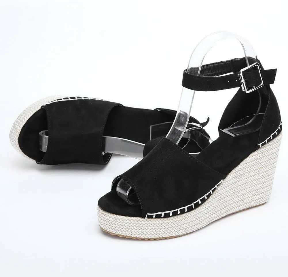 Womens Wedge Sandals Espadrille Sandals for Women Open Toe Ankle Strap Buckle Platform Sandal, Wide Width Comfortable Orthopedic Wedges Casual Summer Dress Shoes