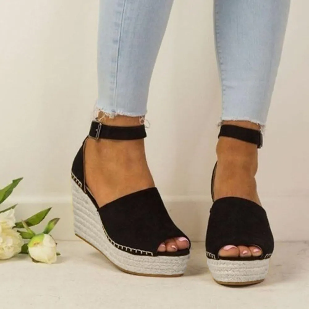Womens Wedge Sandals Espadrille Sandals for Women Open Toe Ankle Strap Buckle Platform Sandal, Wide Width Comfortable Orthopedic Wedges Casual Summer Dress Shoes