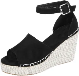 Womens Wedge Sandals Espadrille Sandals for Women Open Toe Ankle Strap Buckle Platform Sandal, Wide Width Comfortable Orthopedic Wedges Casual Summer Dress Shoes