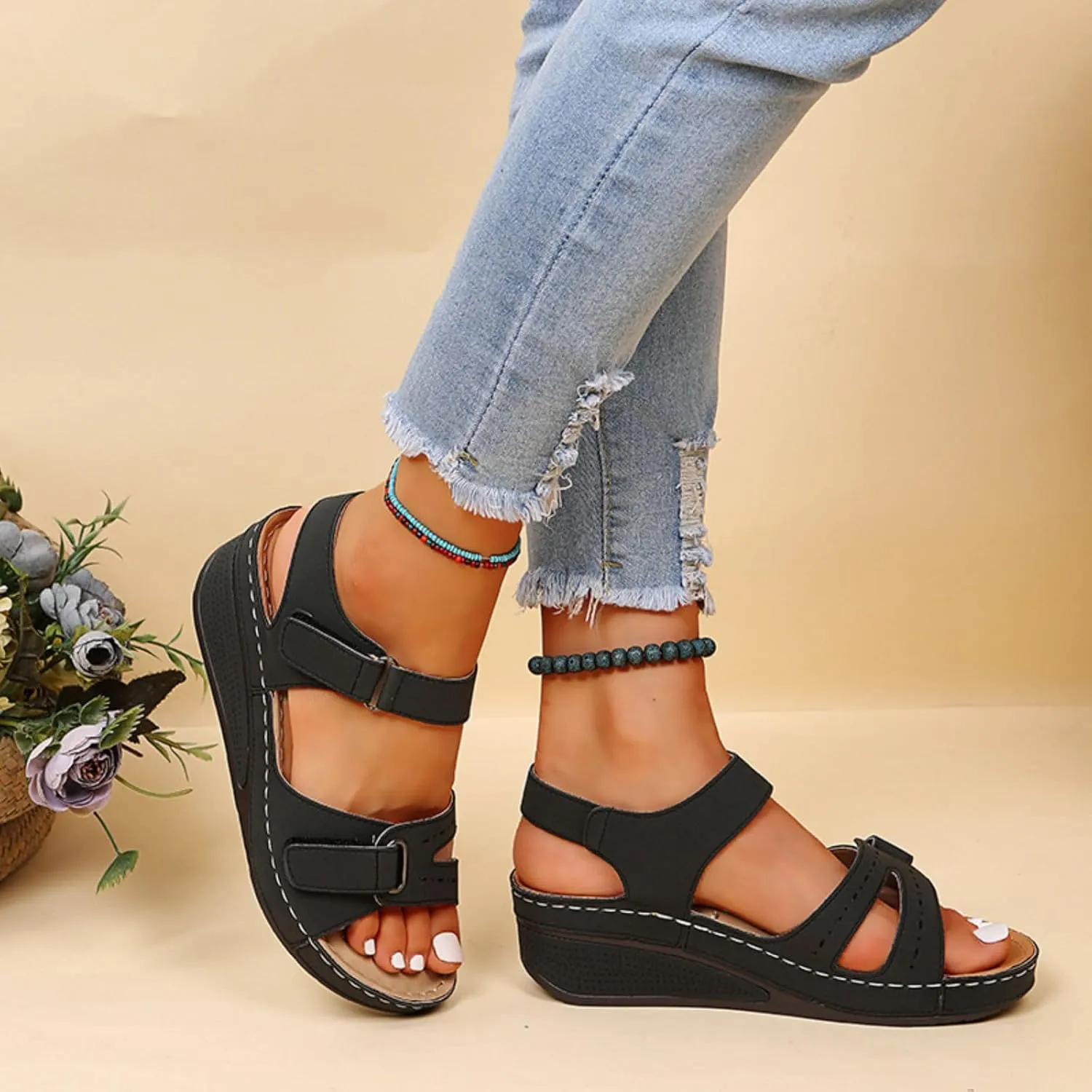 Women's Wedge Sandals Platform Comfortable Arch Support Orthopedic Ankle Strap Shoes Summer Walking Open Toe Sandals