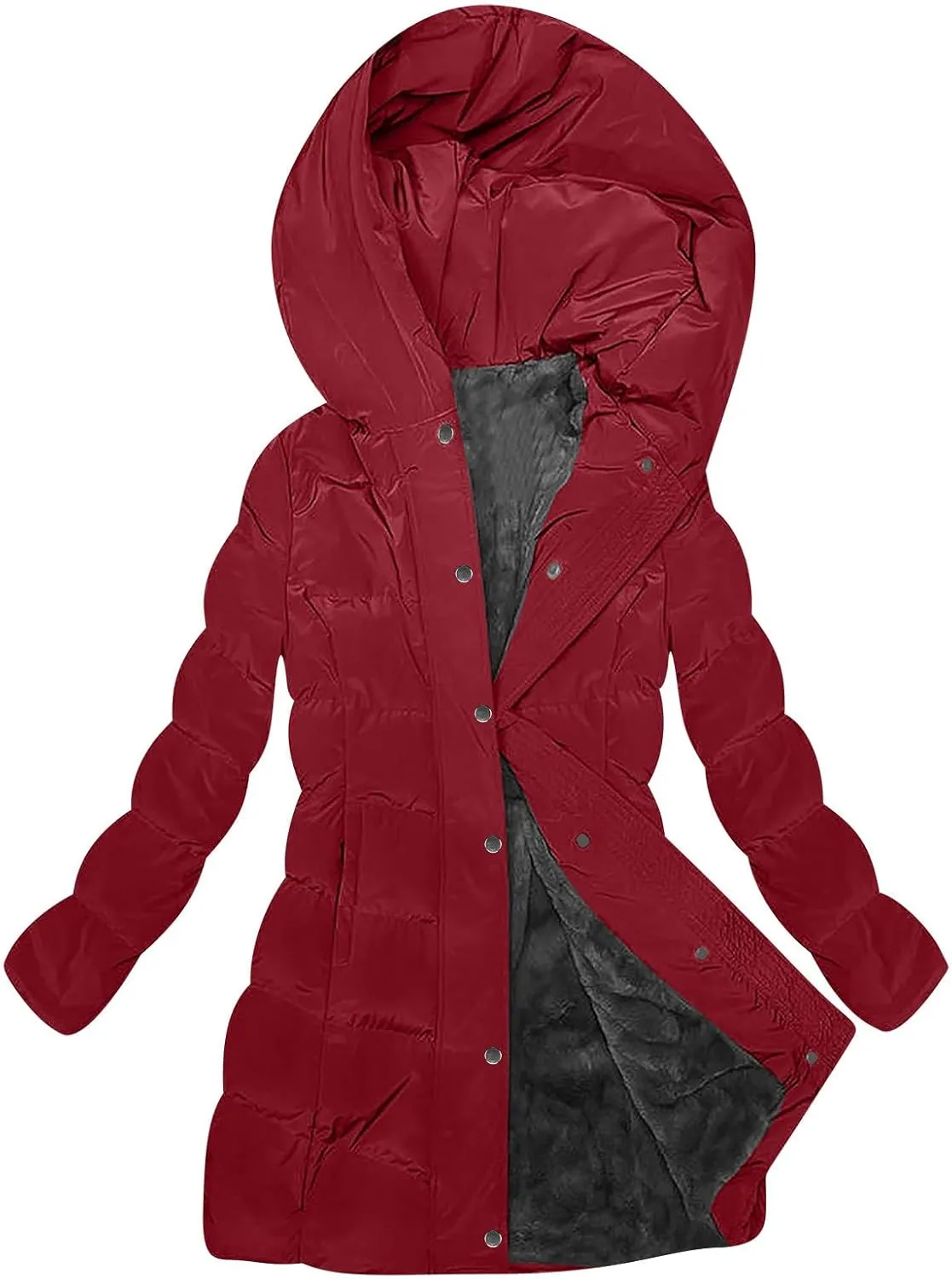 Womens Winter Coats Fleece Lined Hood Full Zip Quilted Jackets Casual Thicken Thermal Windproof Outerwear with Pocket