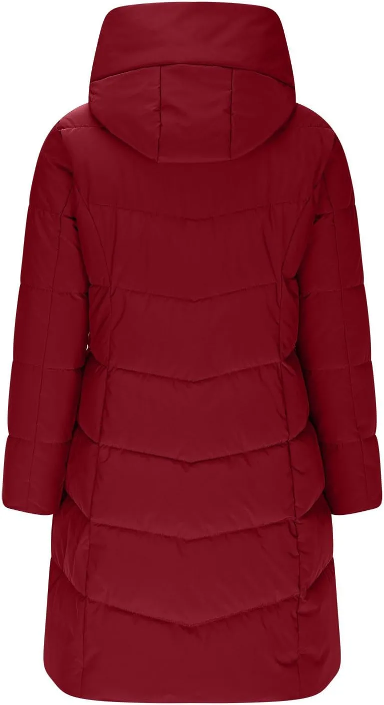 Womens Winter Coats Fleece Lined Hood Full Zip Quilted Jackets Casual Thicken Thermal Windproof Outerwear with Pocket