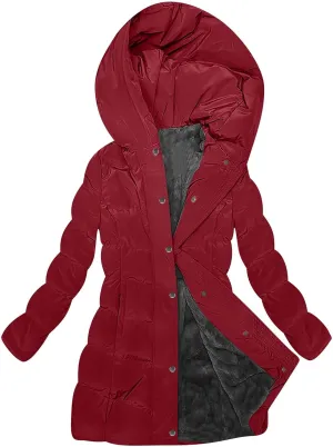 Womens Winter Coats Fleece Lined Hood Full Zip Quilted Jackets Casual Thicken Thermal Windproof Outerwear with Pocket