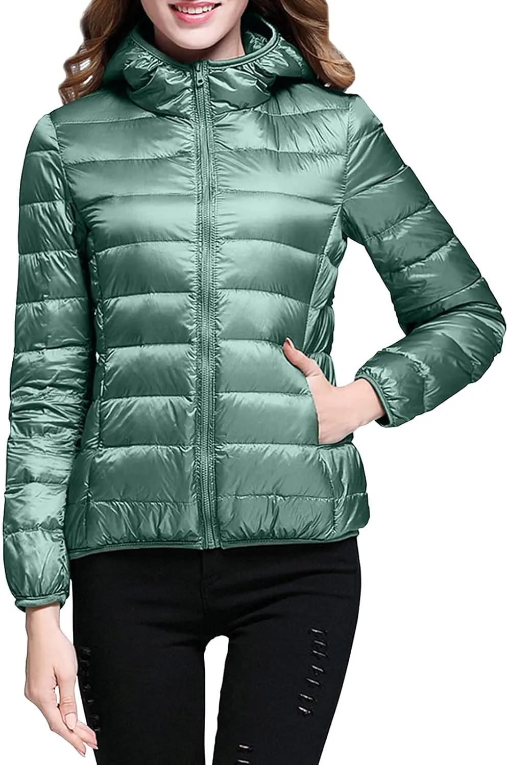 Womens Winter Coats Lightweight Packable Hooded Puffer Jacket Down Coats Waterproof Ski Jacket Warm Windproof Trench Coat
