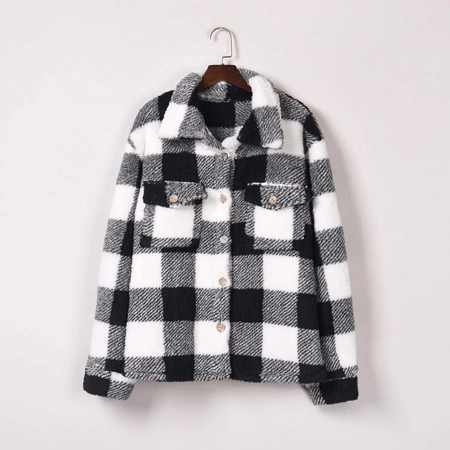 Women's Winter Coats Trendy Fuzzy Fleece Open Front Spring Sherpa Cropped Jacket Warm Plaid Cardigan Casual Outerwear
