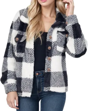 Women's Winter Coats Trendy Fuzzy Fleece Open Front Spring Sherpa Cropped Jacket Warm Plaid Cardigan Casual Outerwear