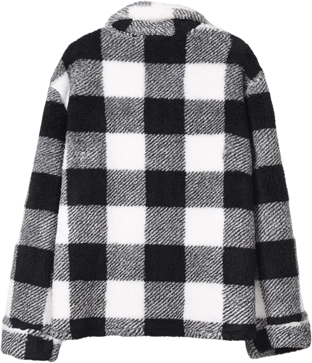 Women's Winter Coats Trendy Fuzzy Fleece Open Front Spring Sherpa Cropped Jacket Warm Plaid Cardigan Casual Outerwear