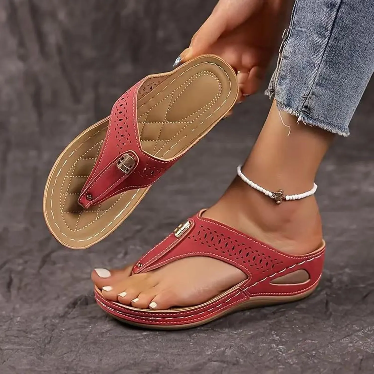 YOLAI Orthopedic Sandals for Women 2025 Summer Casual Open Toe Beach Vacation Flip-flop Trendy Comfortable Arch Support Sandal Open Toe Wide Casual Vacation Shoes Slippers On Walking