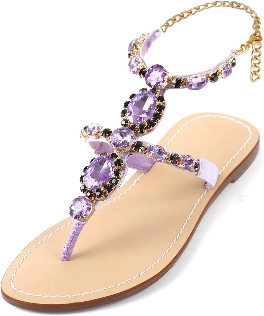 ZhuLinFeng Women'S Rhinestone Gladiator Sandals Flat Wedding Sandals Gem Pearl Sparkling Bridal Bridesmaid Sandals Blue Bohemian Sandals