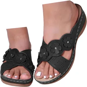 ZSpzx Orthopedic Sandals for Women Dressy Summer 2025 Women's Hollow Out Flower Slippers Womens Comfortable Arch Support Casual Wedge Boho Walking Shoes Flip Flops Sandalias Ortopdicas Para Mujer