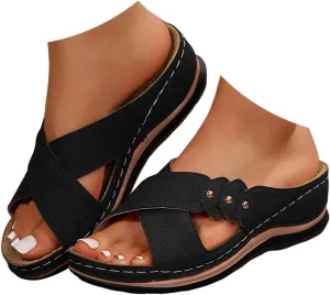 ZSpzx Wedge Sandals For Women 2025,Breathable Platform Soft Sole Orthopedic Footwear Daily Wear Cushion Arch Support Party Walking Home Outdoor Casual Dress Summer Slippers Comfortable Leather Slides