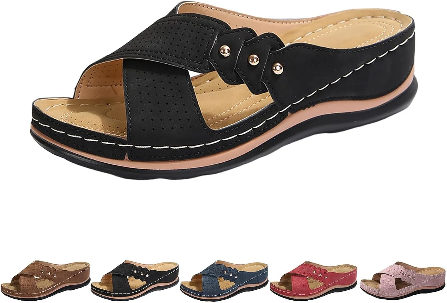 ZSpzx Wedge Sandals For Women 2025,Breathable Platform Soft Sole Orthopedic Footwear Daily Wear Cushion Arch Support Party Walking Home Outdoor Casual Dress Summer Slippers Comfortable Leather Slides