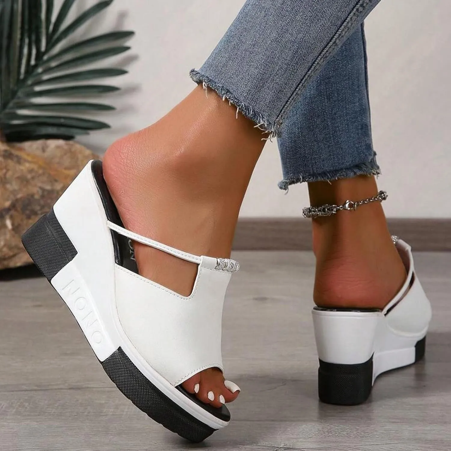 ZSpzx Women Wedge Sandals 2025,Comfortable Non-Slip Slip-On Walking Footwear Soft Cushion Height Increase Slides Breathable Ladies Dress Arch Support Slippers Summer Fashion Daily Wear Casual Shoe