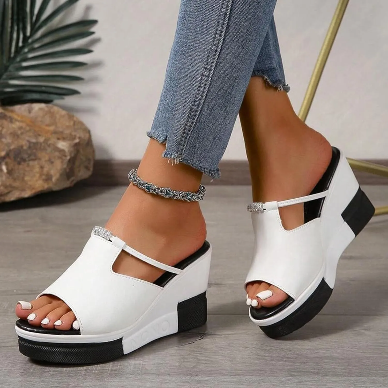 ZSpzx Women Wedge Sandals 2025,Comfortable Non-Slip Slip-On Walking Footwear Soft Cushion Height Increase Slides Breathable Ladies Dress Arch Support Slippers Summer Fashion Daily Wear Casual Shoe