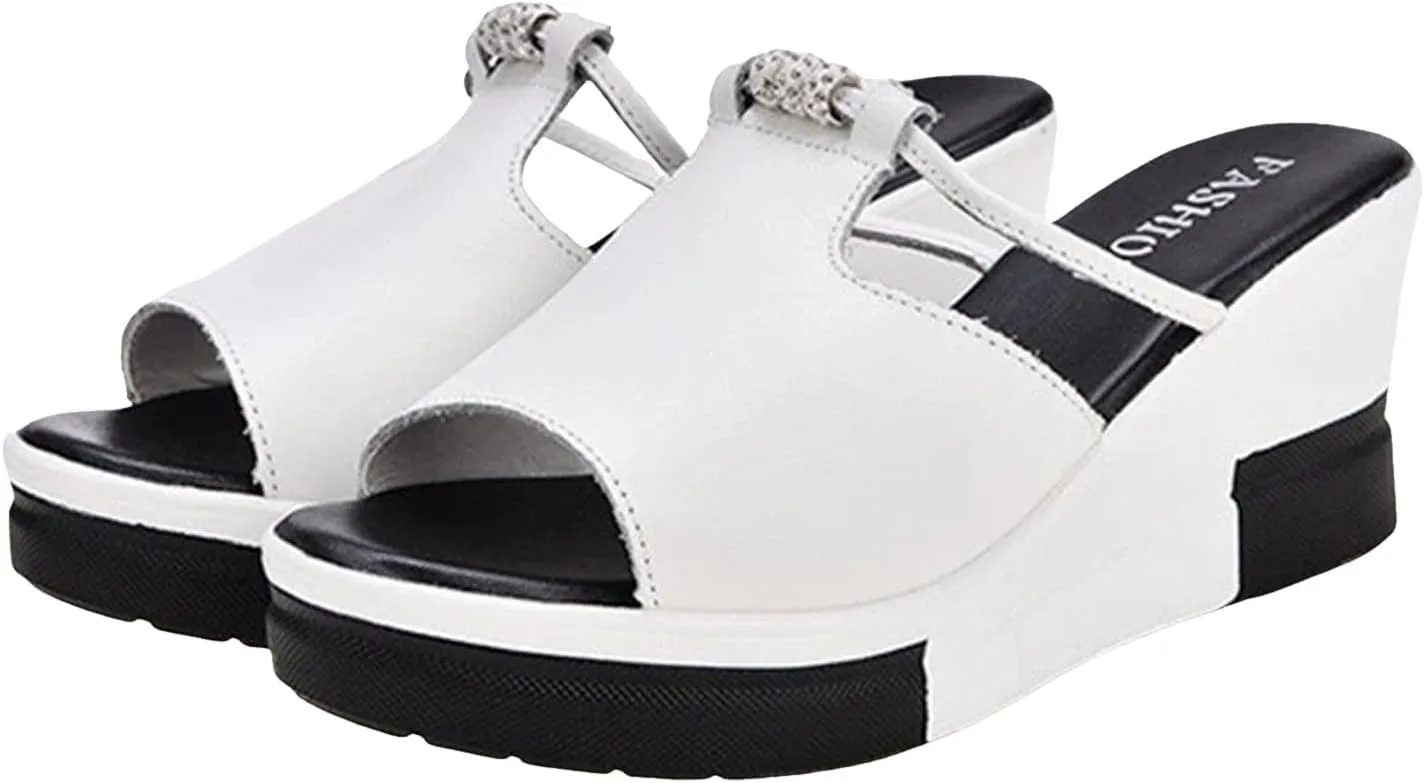 ZSpzx Women Wedge Sandals 2025,Comfortable Non-Slip Slip-On Walking Footwear Soft Cushion Height Increase Slides Breathable Ladies Dress Arch Support Slippers Summer Fashion Daily Wear Casual Shoe