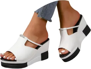 ZSpzx Women Wedge Sandals 2025,Comfortable Non-Slip Slip-On Walking Footwear Soft Cushion Height Increase Slides Breathable Ladies Dress Arch Support Slippers Summer Fashion Daily Wear Casual Shoe